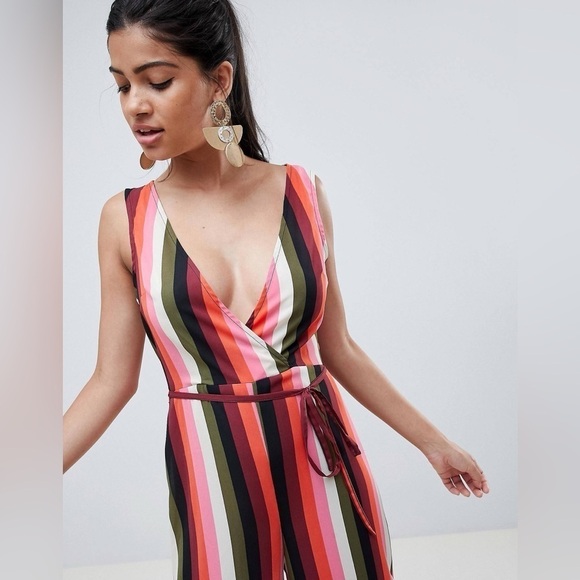 ASOS Stripped Wrap Front Jumpsuit- 12 - Picture 3 of 9
